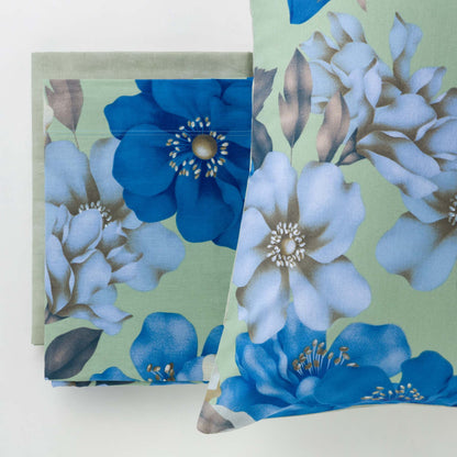 Completo Lenzuola Cotone Stampato Hoara Letto Riviera Piazza e Mezzo Azzurro Cielo