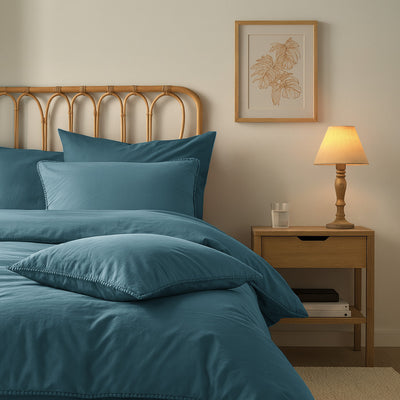 Parure Copripiumino No-Stiro PONPON Letto Moreali Tessile Casa Matrimoniale Ottanio