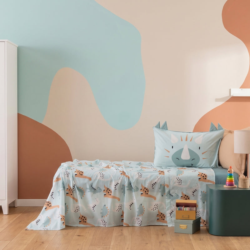 Completo Lenzuola KIDS Percalle Stampato Arlo Letto Riviera Singolo Azzurro