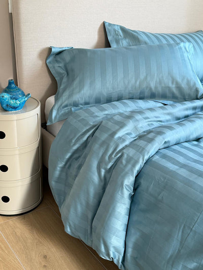 Parure Copripiumino Raso Cotone Riga HOTELLERIE Letto Moreali Tessile Casa Matrimoniale Ottanio Polvere