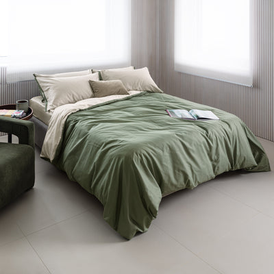 Parure Copripiumino CALDO COTONE BICOLORE Letto Cogal Matrimoniale Verde