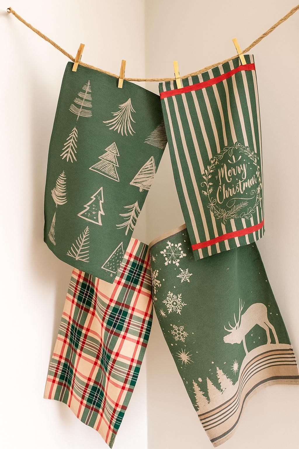 Set 4 Canovacci Cotone CHRISTMAS Verde Cucina Moreali Tessile Casa 50 x 70 cm Verde