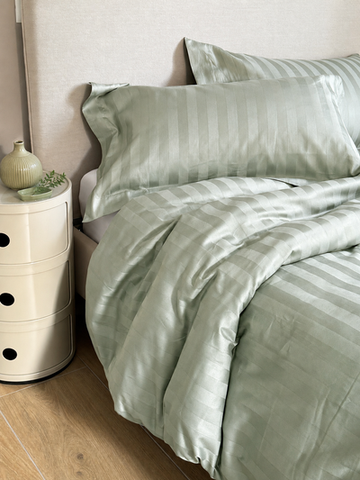 Parure Copripiumino Raso Cotone Riga HOTELLERIE Letto Moreali Tessile Casa Matrimoniale Verde