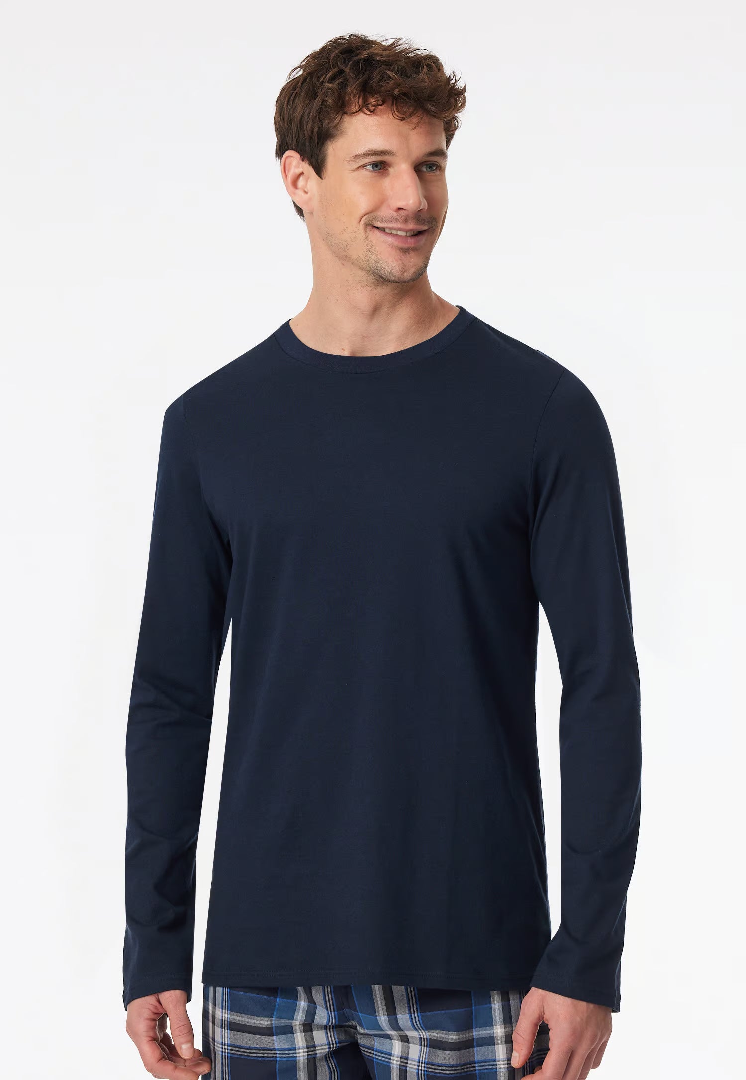Maglietta Manica Lunga Uomo Cotone Blu Notte Abbigliamento Schiesser S Blu Notte