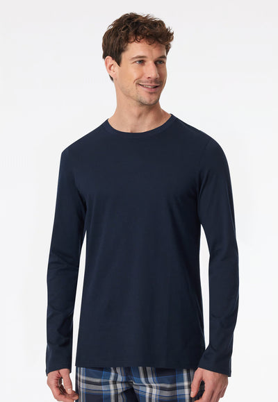 Maglietta Manica Lunga Uomo Cotone Blu Notte Abbigliamento Schiesser S Blu Notte