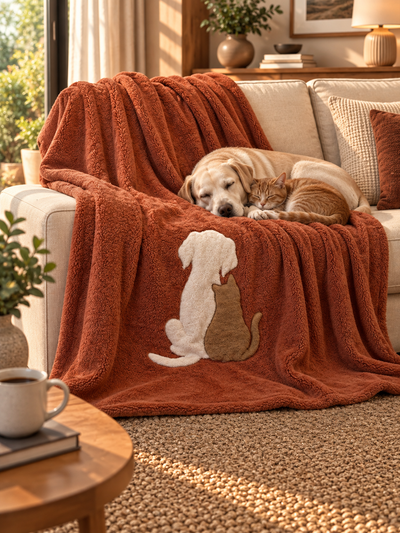 Plaid Pile Coccola Ricamato CAT AND DOG IN LOVE Soggiorno Maryplaid 150 x 180 Marrakech