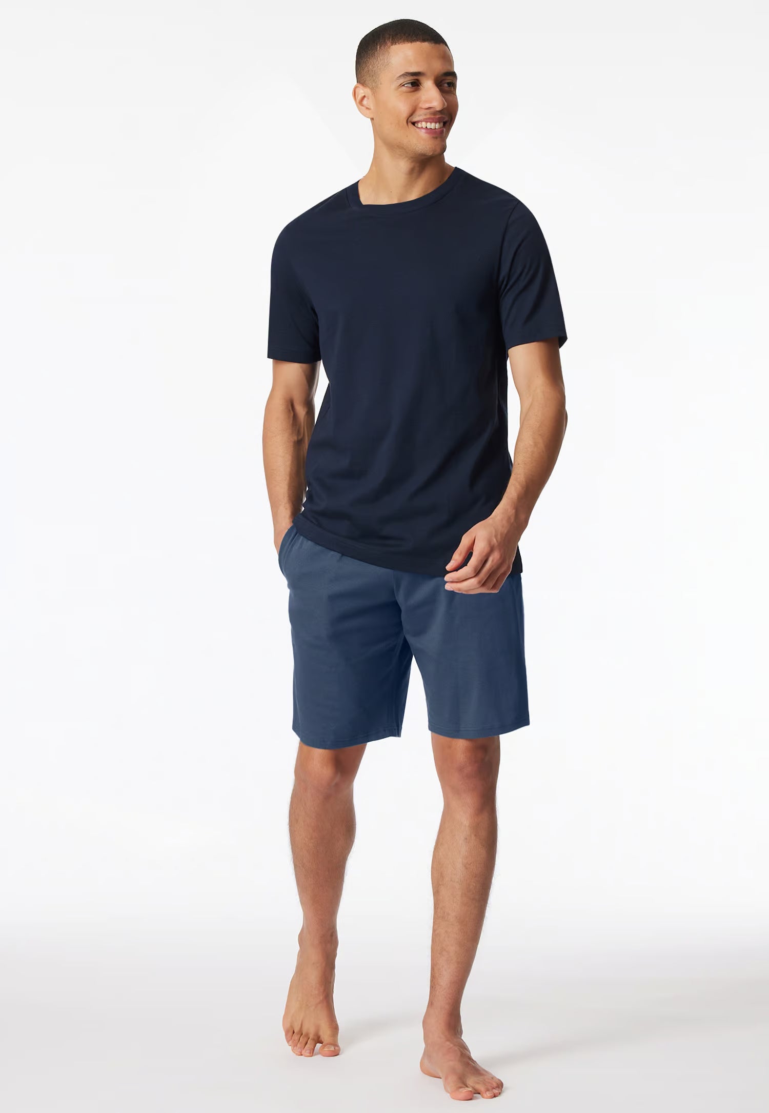Maglietta Manica Corta Uomo Cotone Blu Notte Abbigliamento Schiesser