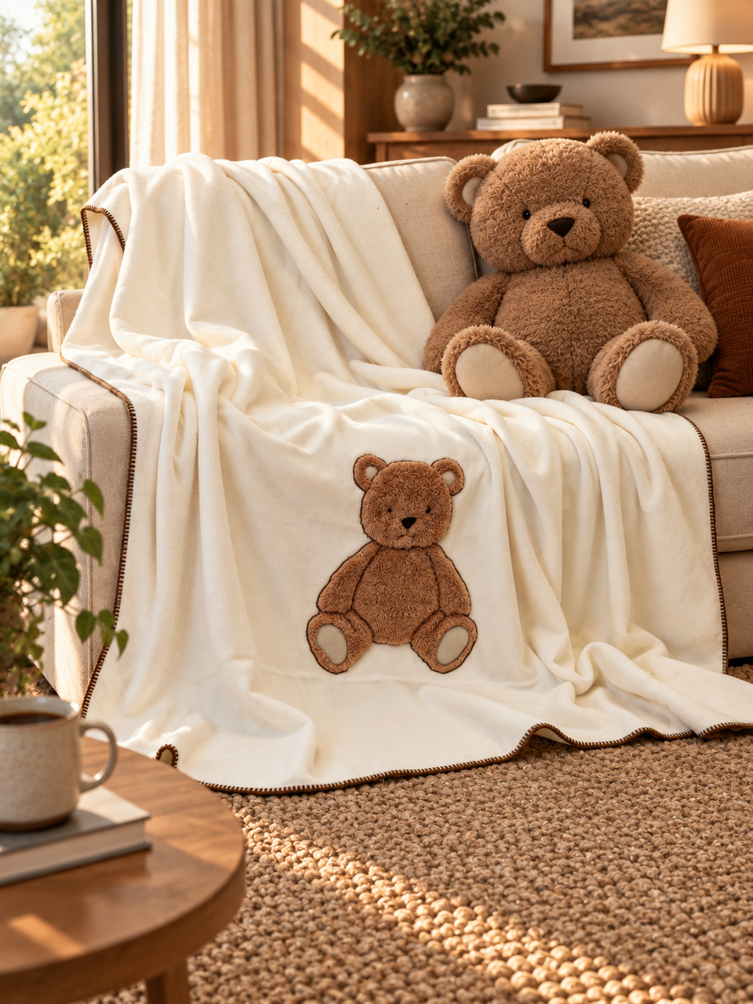 Plaid Pile Battuto Ricamato TEDDY BEAR Soggiorno Maryplaid 160 x 180 Panna