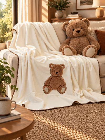 Plaid Pile Battuto Ricamato TEDDY BEAR Soggiorno Maryplaid 160 x 180 Panna