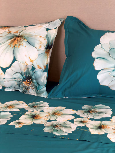Parure Lenzuola Copriletto Raso 300TC FIORI SUL LETTO - OTTAVIA Letto Moreali Tessile Casa