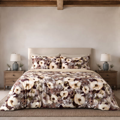 Parure Copripiumino Percalle Stampa Digitale EIRA Letto Riviera Matrimoniale Beige Nocciola