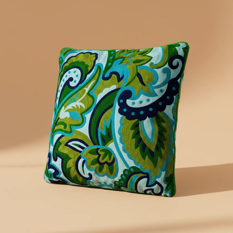 Cuscino Arredo 100% Cotone Ricamato GIUNGLA Soggiorno Moreali Tessile Casa 50 x 50 Verde Scuro