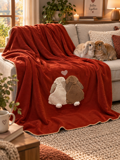 Plaid Pile Battuto Ricamato CONIGLIETTI INNAMORATI Soggiorno Maryplaid 160 x 180 Ruggine
