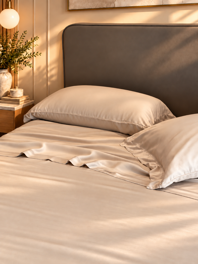 Completo Lenzuola SETA DI BAMBOO Letto Moreali Tessile Casa Matrimoniale Avana
