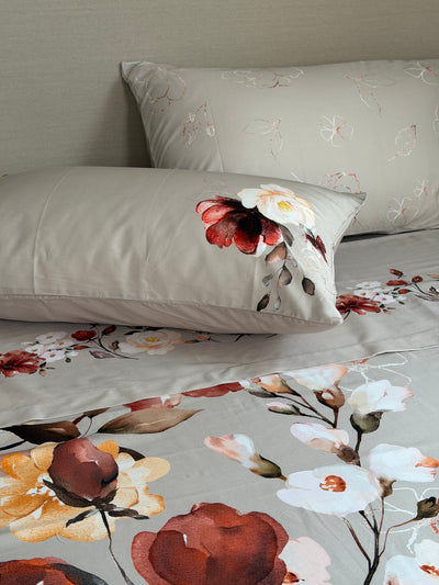 Parure Lenzuola Copriletto Raso 300TC FIORI SUL LETTO - VITTORIA Letto Moreali Tessile Casa