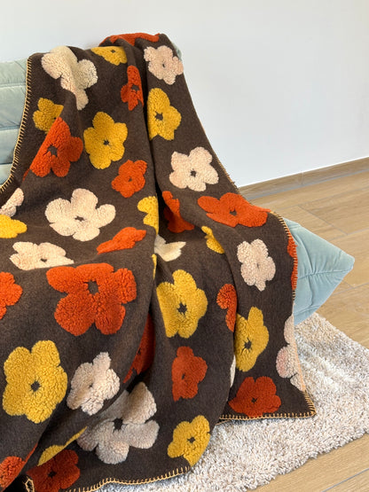 Plaid Lana Cotta Italiana POP ART FLOWERS Soggiorno Moreali Tessile Casa Plaid 150 x 170 Marrone