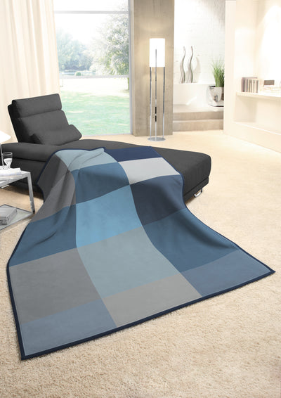 Plaid Caldo Cotone Check Jeans Soggiorno Borbo 150 x 200 Azzurro