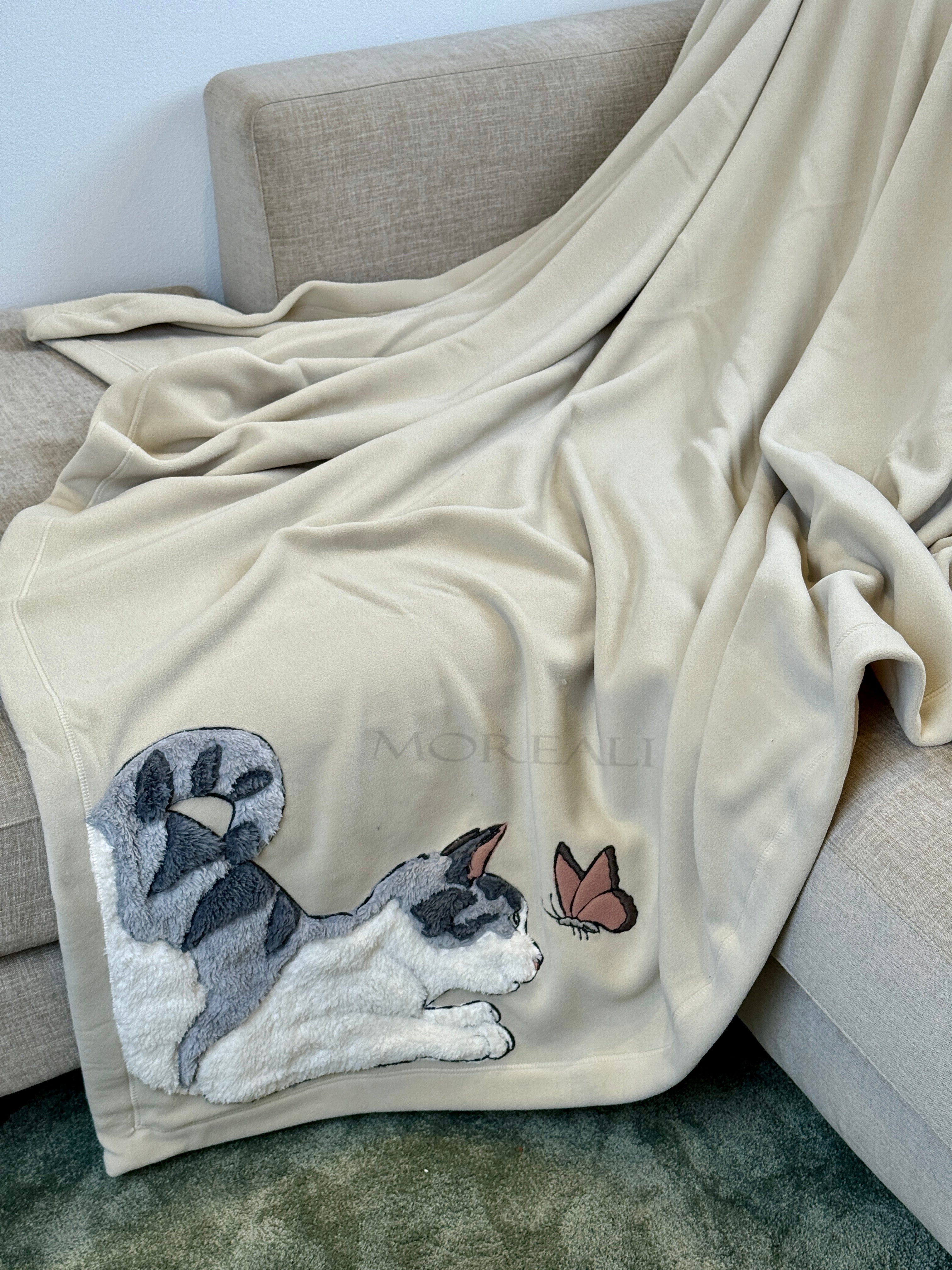 Plaid Pile Battuto Ricamato 'Gatto Curioso' Soggiorno Maryplaid