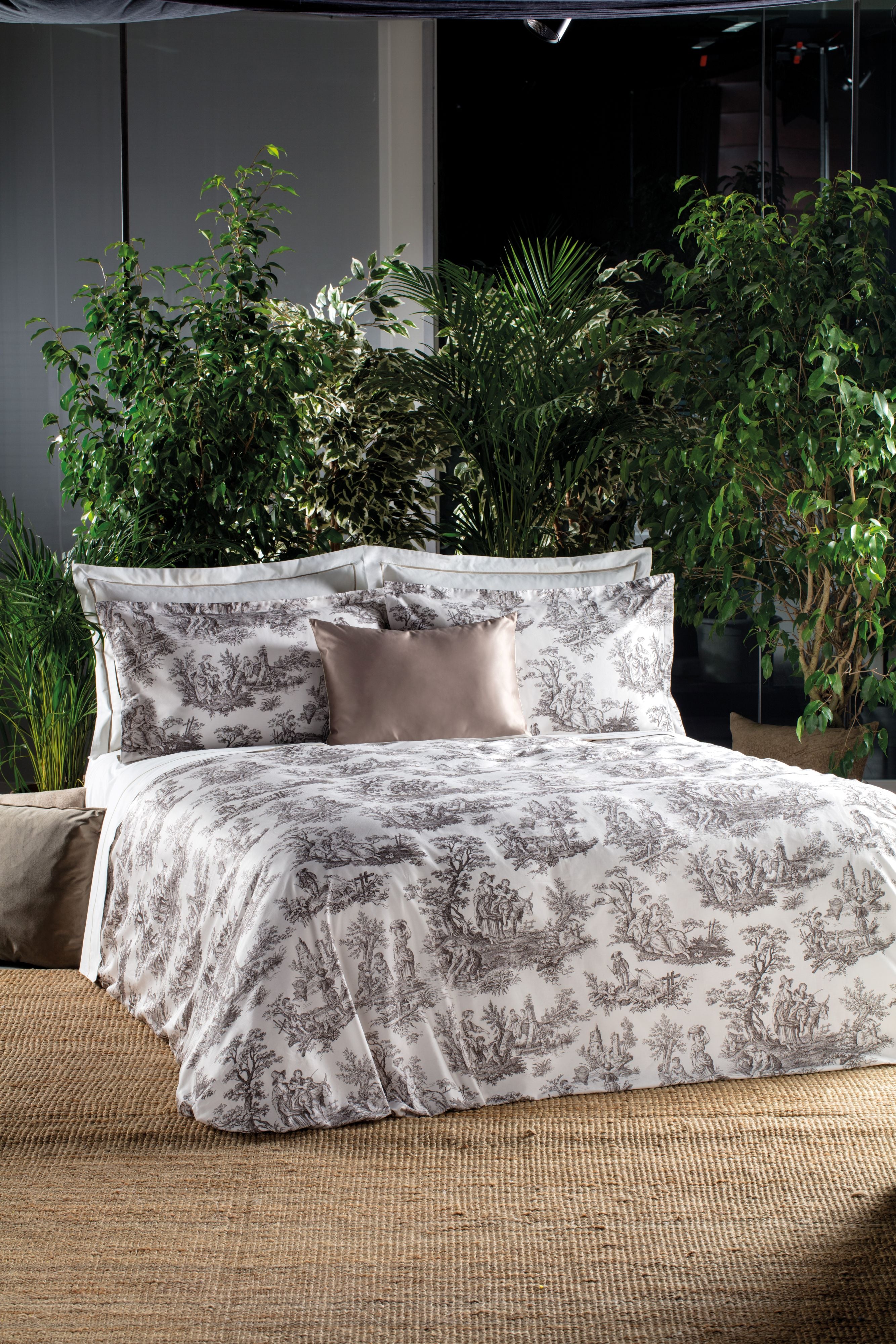 Parure Copripiumino Raso 300TC Stampa Digitale Toile De Jouy Letto Reevèr