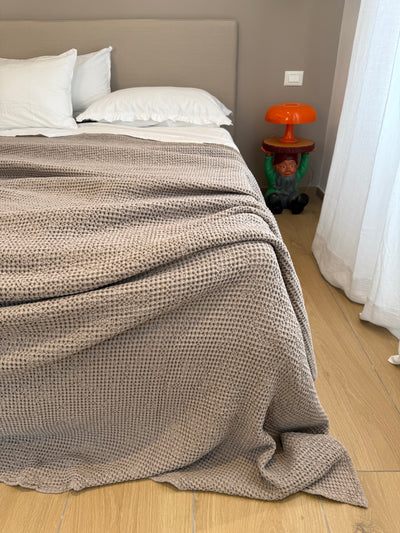POPUP - Copriletto Stone Washed Nido D'Ape Soggiorno Moreali Tessile Casa Matrimoniale 260 x 260 Taupe