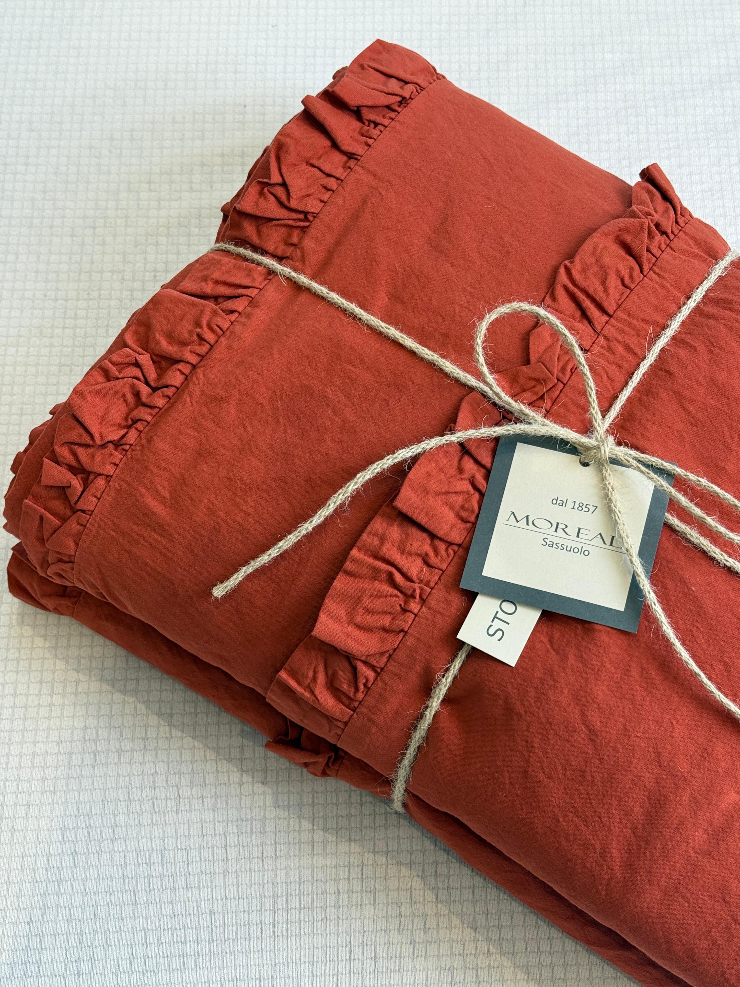 Parure Copripiumino No-Stiro DOPPIA FRAPPINA Letto Moreali Tessile Casa Matrimoniale Terra