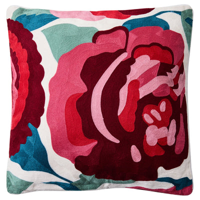 Cuscino Arredo 100% Cotone Ricamato BIG ROSE Soggiorno Moreali Tessile Casa 50 x 50 Multicolor