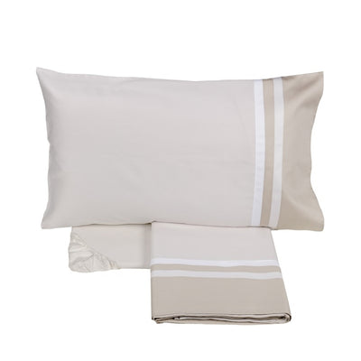 Completo Lenzuola Balza 3 Bordi Raso 300TC KUBRIC 60 Letto Fazzini Matrimoniale Bianco Seta / Torrone