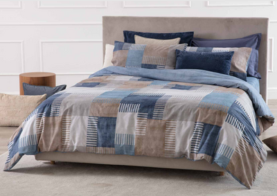 PARKER PARURE COPRIPIUMINO COTONE STAMPATO 2P Letto Riviera Matrimoniale Azzurro Indaco