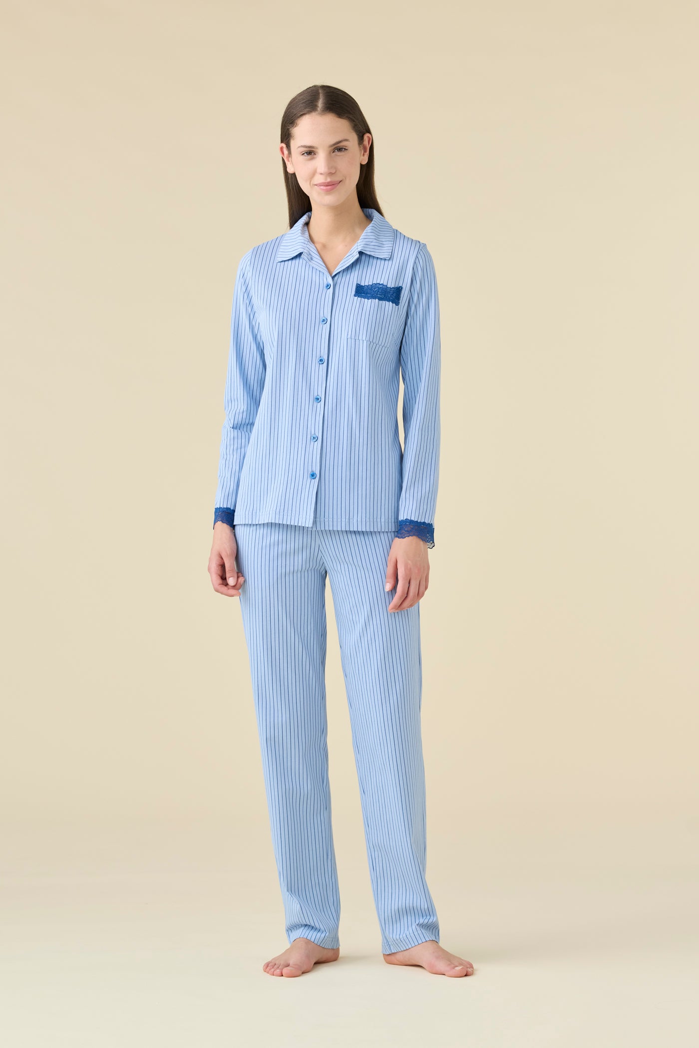 Pigiama Donna Lungo Aperto Romantic Abbigliamento Moreali Tessile Casa XS Azzurro