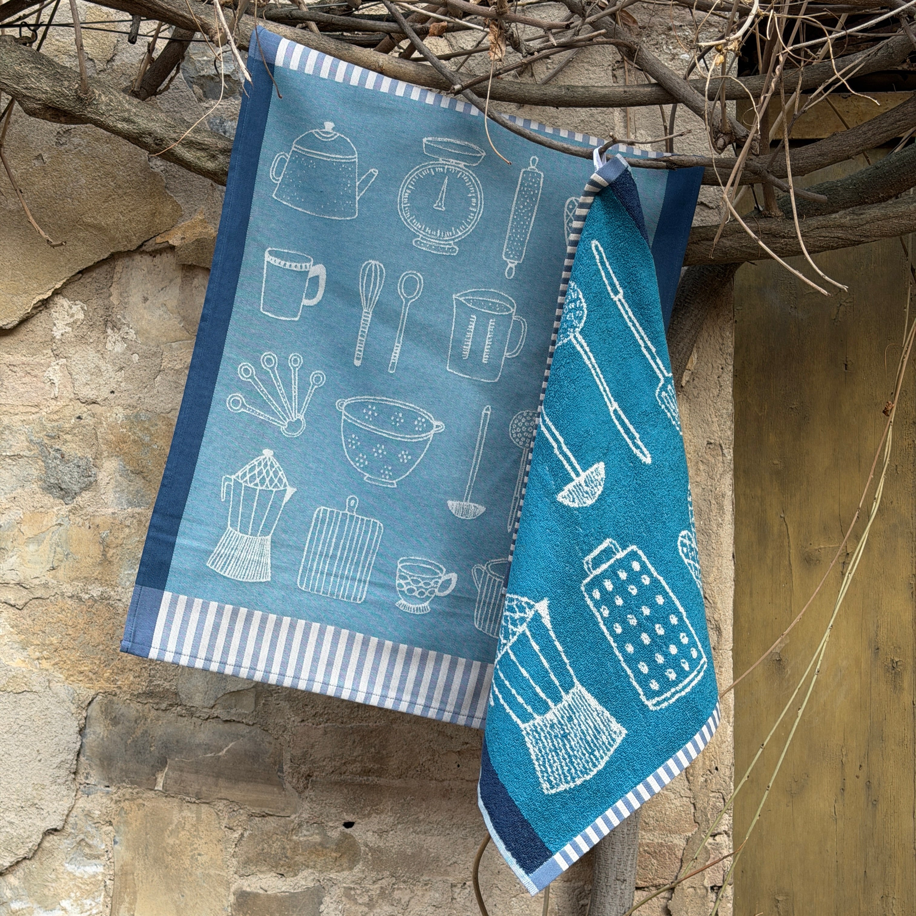 Set Canovacci Tela+Spugna CUCINA Cucina Moreali Tessile Casa 70x50 + 50x50 Ottanio