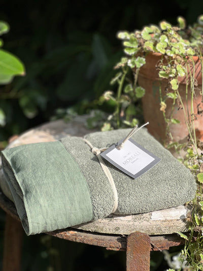 Set Asciugamani Nirano Bordo Lino Bagno Moreali Tessile Casa 60 x 100 / 40 x 60 Verde