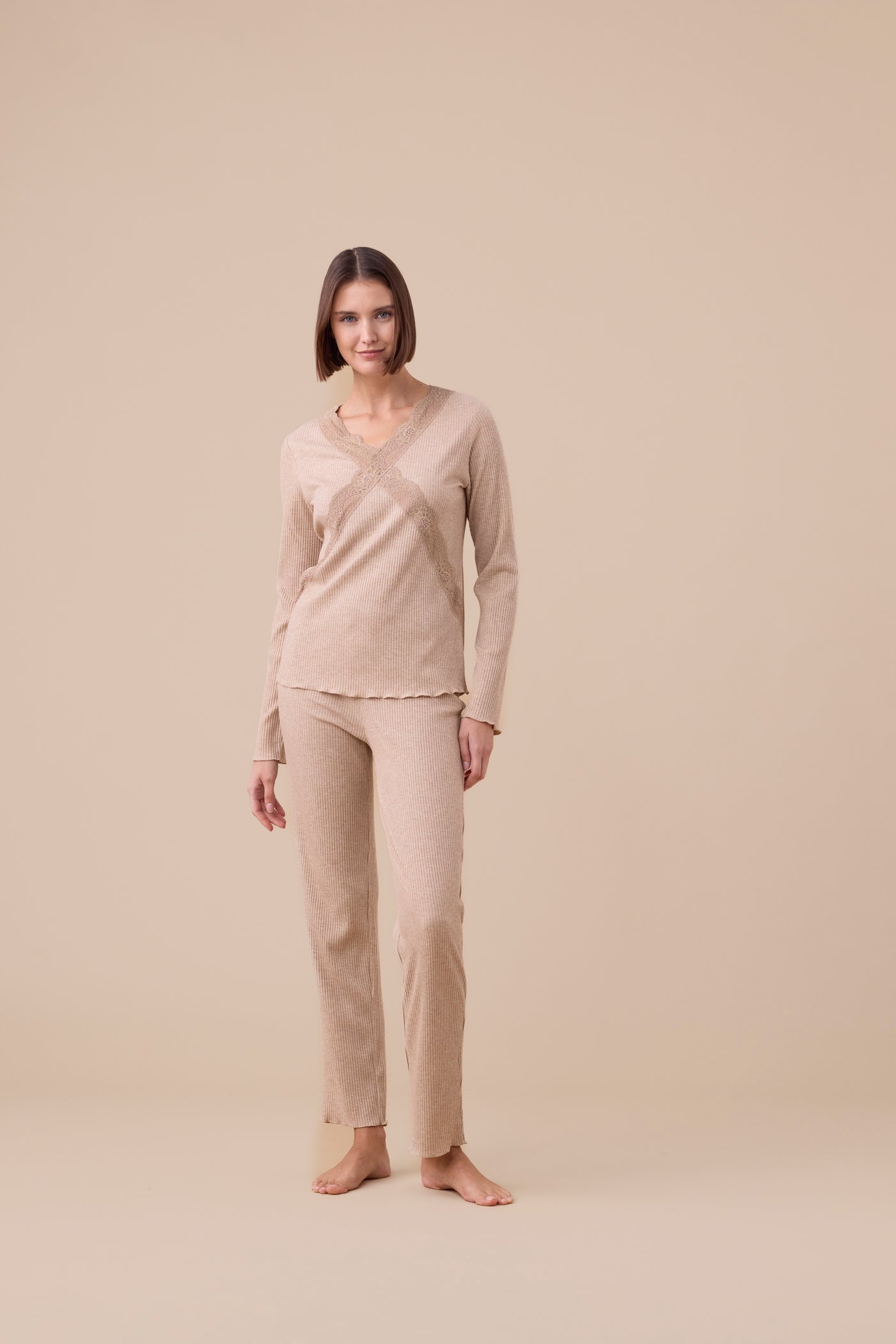 Pigiama Donna Viscosa Costine Abbigliamento noidinotte S Beige