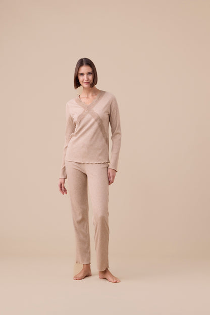 Pigiama Donna Viscosa Costine Abbigliamento noidinotte S Beige