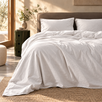 Parure Copripiumino Cotone No-Stiro ESSENZIALE Letto Moreali Tessile Casa Matrimoniale Bianco