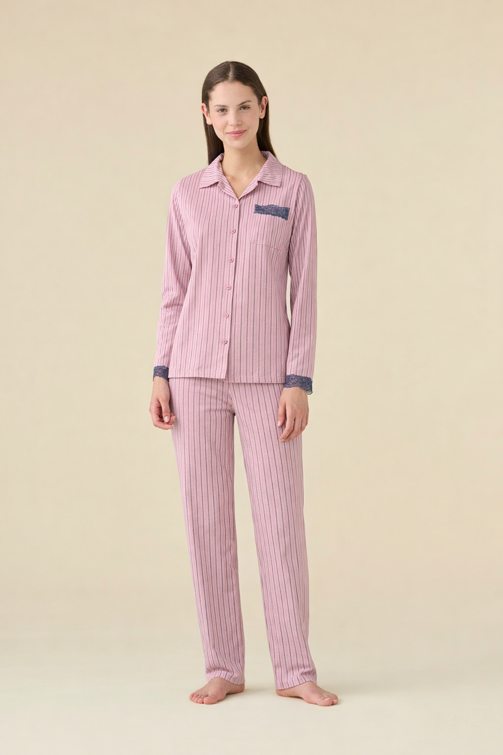 Pigiama Donna Lungo Aperto Romantic Abbigliamento Moreali Tessile Casa XS Rosa