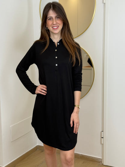 Camicia da Notte Donna Piping Abbigliamento Moreali Tessile Casa S Nero