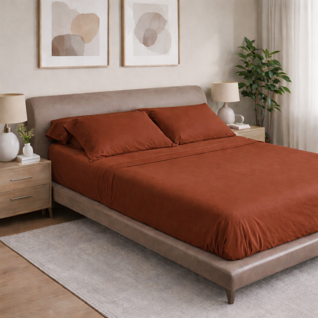 Completo Lenzuola Raso Satin Elegance Letto Moreali Tessile Casa Matrimoniale Brandy