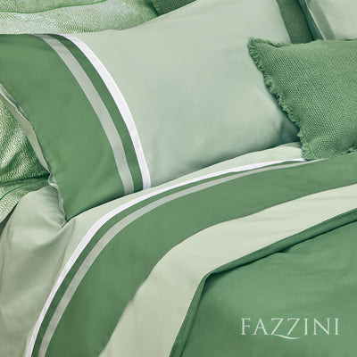 Completo Lenzuola Balza 3 Bordi Raso 300TC KUBRIC 60 Letto Fazzini Matrimoniale Gray Green / Medium Green