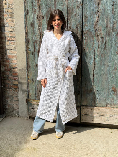 Accappatoio Garment Washed Unisex APE REGINA Bagno Moreali Tessile Casa S Bianco