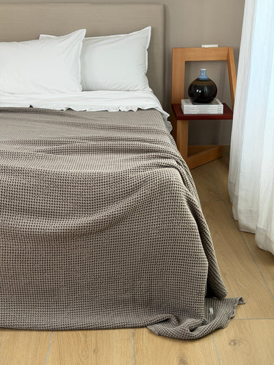 POPUP - Copriletto Stone Washed Nido D'Ape Soggiorno Moreali Tessile Casa Matrimoniale 260 x 260 Desert Taupe