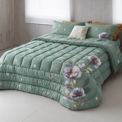 Trapunta Double Soft Peach Skin FLOWER POWER 2673 Letto Cogal 260 x 270 Verde