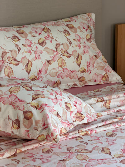 Completo Lenzuola Percalle Stampato VALZER Letto Cotonissimo Matrimoniale Var.7 Rosa