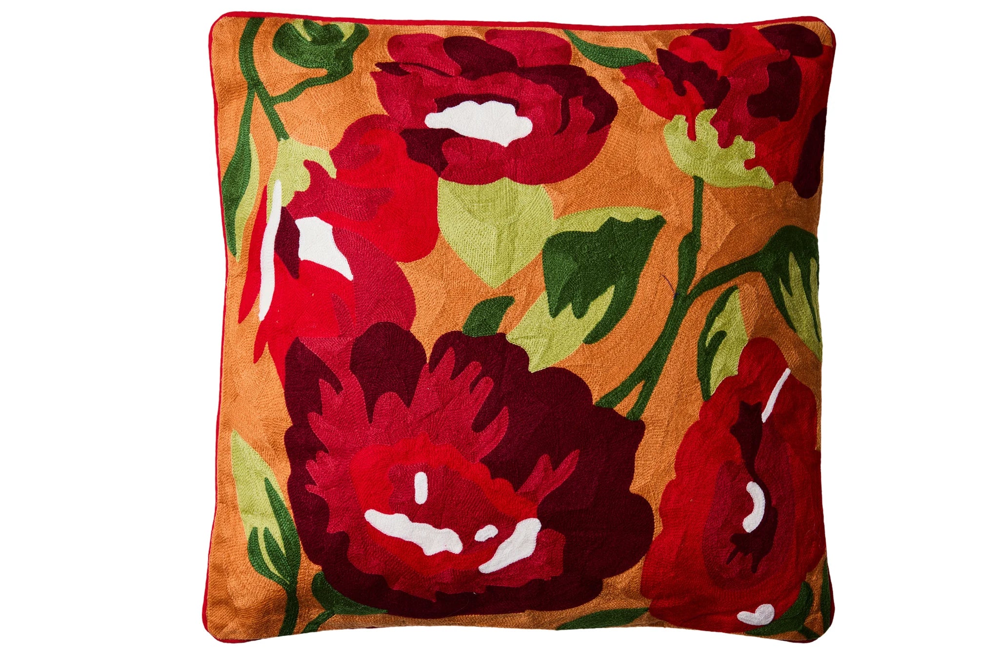 Cuscino Arredo 100% Cotone Ricamato RED GARDEN Soggiorno Moreali Tessile Casa