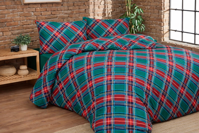 POPUP Parure Copripiumino Double Cotone Stampato TARTAN Letto Daunex Matrimoniale Verde