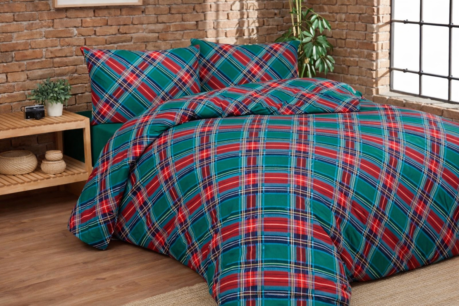 Parure Copripiumino Double Cotone Stampato TARTAN Letto Daunex Matrimoniale Verde