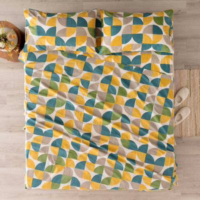 Completo Lenzuola Cotone Stampato Cassio Letto Riviera Matrimoniale Giallo Ambra