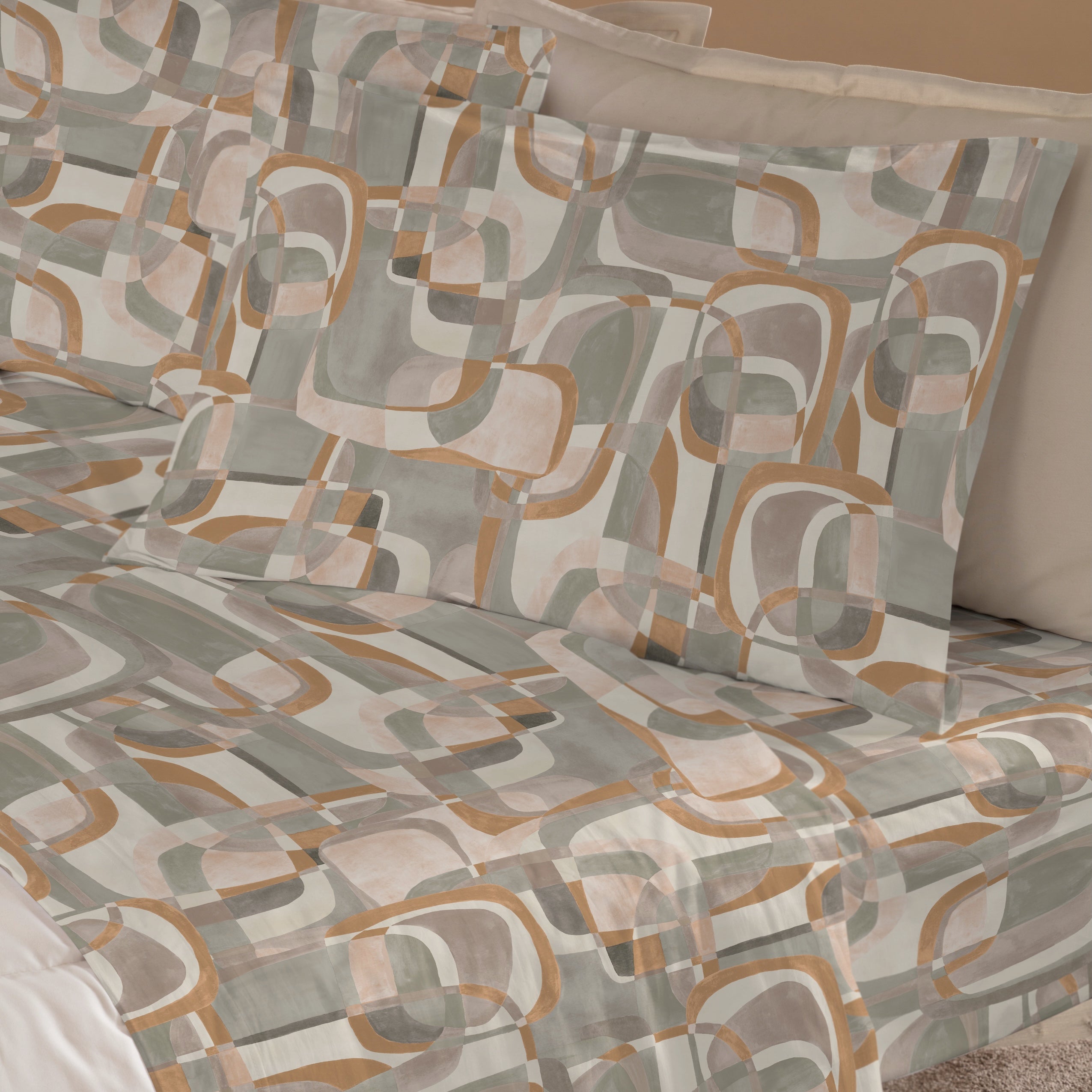 Completo Lenzuola Cotone Stampato Alan Letto Riviera Matrimoniale Giallo Ambra