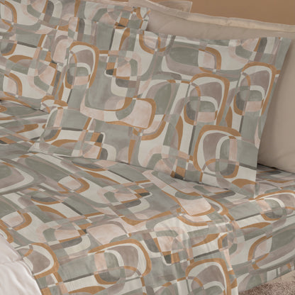 Completo Lenzuola Cotone Stampato Alan Letto Riviera Matrimoniale Giallo Ambra