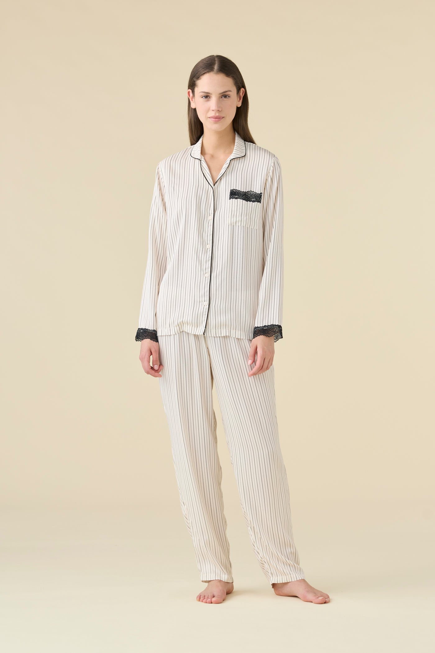 Pigiama Donna Lungo Aperto Cherie Abbigliamento Moreali Tessile Casa XS Beige