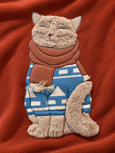 Plaid Pile Battuto Ricamato GATTO CON SCIARPA Soggiorno Maryplaid